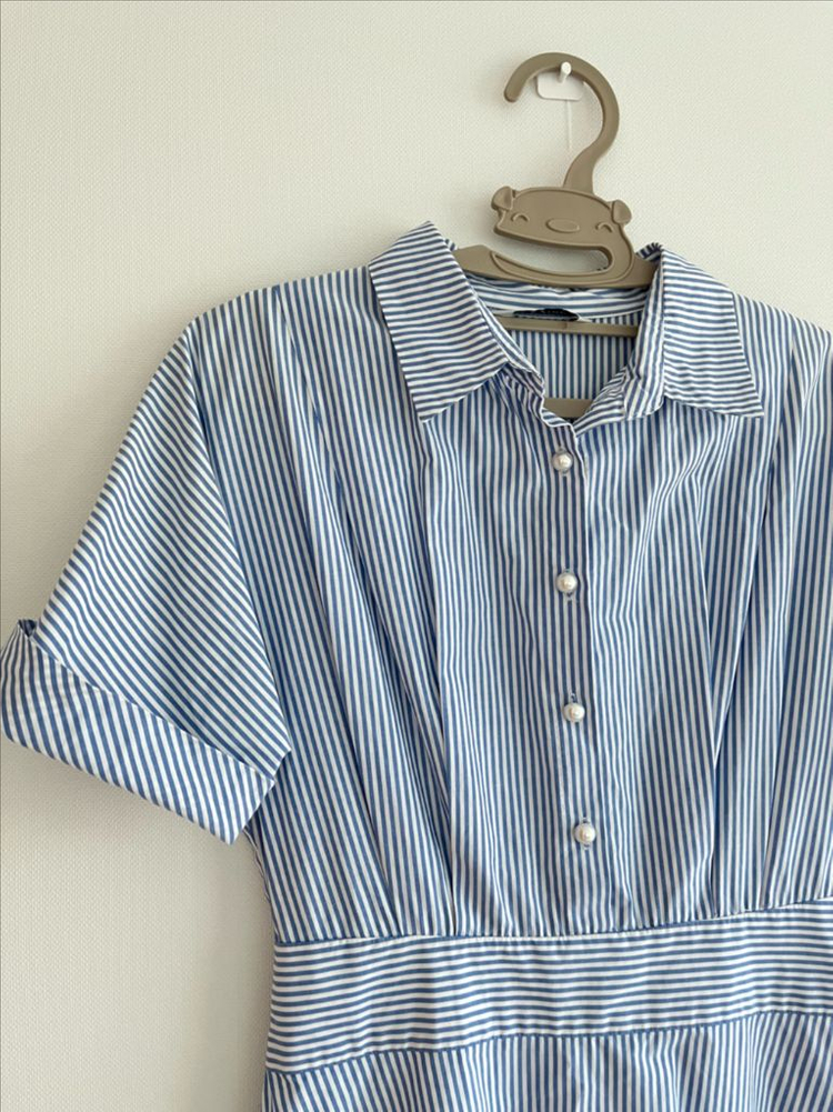 쥬크 블루 스트라이프 셔츠 원피스--1