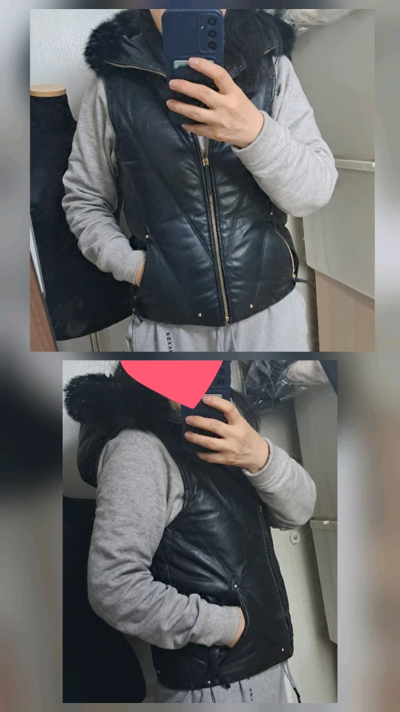 바네사브루노 블랙 폭스퍼 가죽 덕다운 패딩 베스트 조끼 36(44~55) 이미지