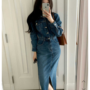 브론 bronn 25ss 코듀로이 데님 맥시 원피스 숏 m사이즈