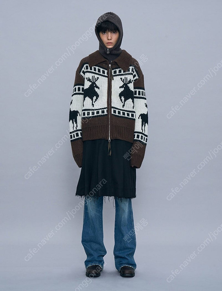 파르티멘토 코위찬 니트 집업 가디건 브라운--1