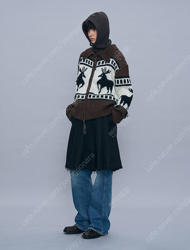 파르티멘토 코위찬 니트 집업 가디건 브라운--3