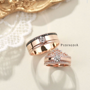 푸딩다이아 웨딩밴드 결혼반지 로즈골드 세트(세제품 미사용)