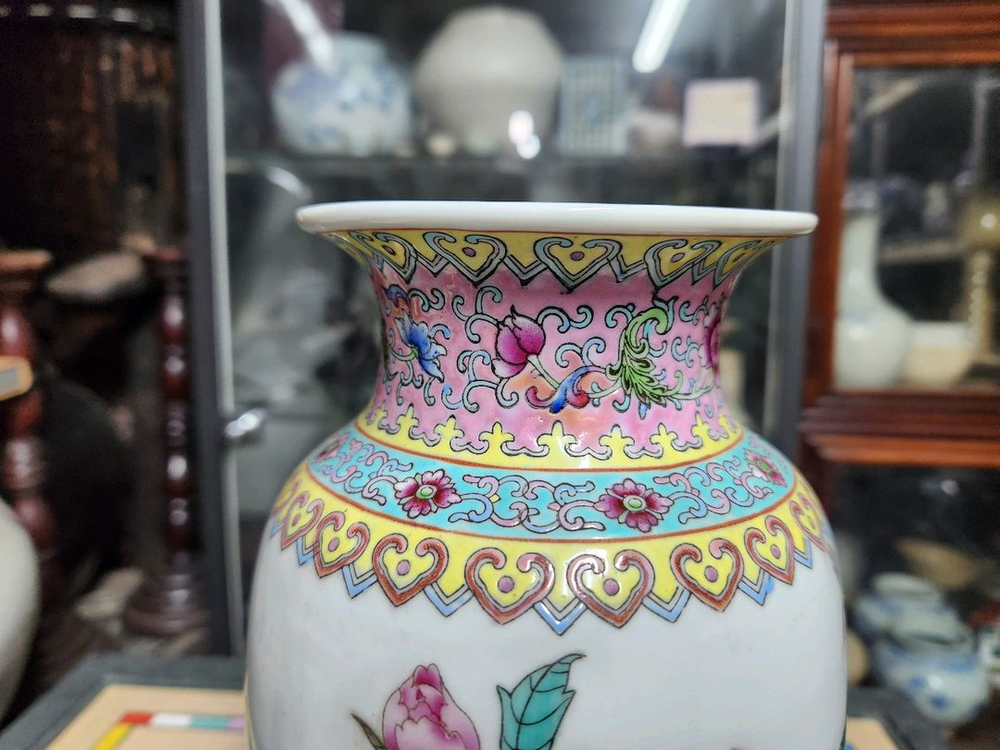 분채법랑 화조도문 화병--2