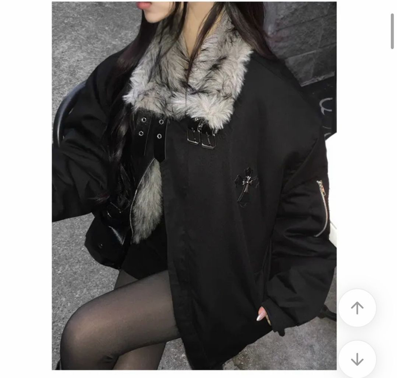 홀릭슈 십자가투버클 하이넥 누빔 패딩무스탕 페이크 퍼기모 점퍼자켓--2