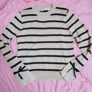 급처새상품!OZOC오조크 소매러플프릴리본 스트라이프 공주니트 레니본st