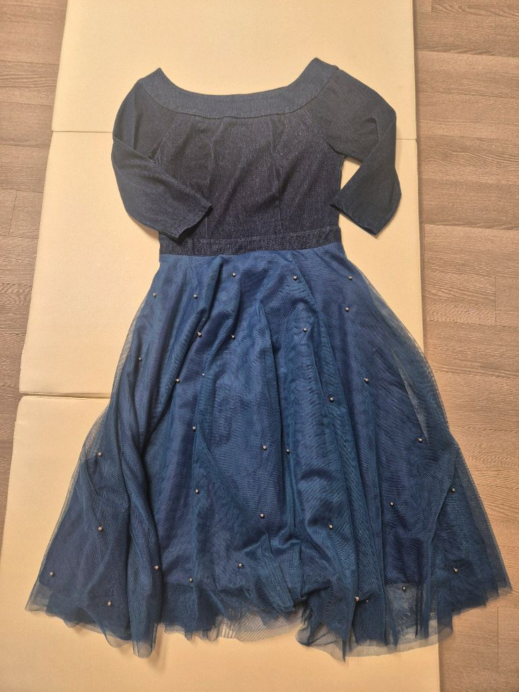 하객룩 데이트룩 추천 고급스러운 네이비 데님 샤 원피스 롱 드레스 44사이즈 S사이즈--0