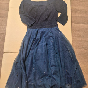 하객룩 데이트룩 추천 고급스러운 네이비 데님 샤 원피스 롱 드레스 44사이즈 S사이즈