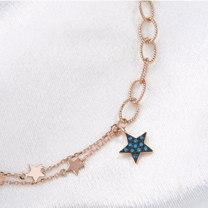 14k 로즈골드 청큐별 두 줄 체인 목걸이 1.256돈