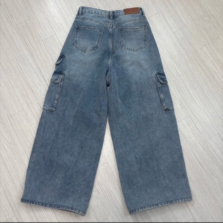빈티지 워싱 데님 카고 와이드 팬츠 S--1