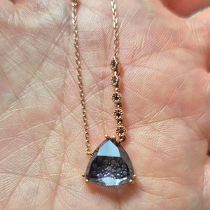 14k 로즈골드 천연자수정과 꼬냑다이아 목걸이