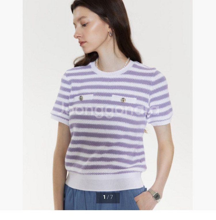 헤지스 스트라이프 반팔 니트--0