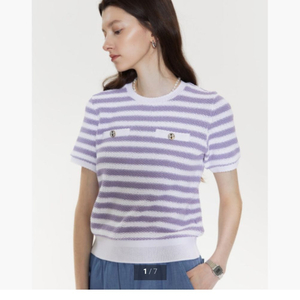 헤지스 스트라이프 반팔 니트