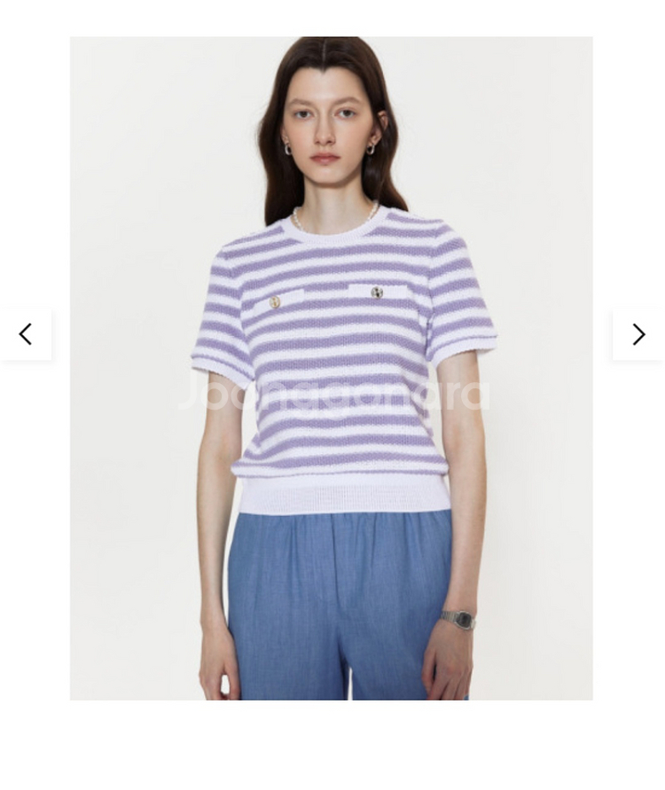 헤지스 스트라이프 반팔 니트--1