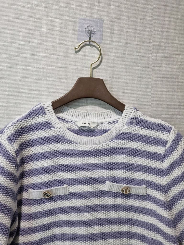 헤지스 스트라이프 반팔 니트--5