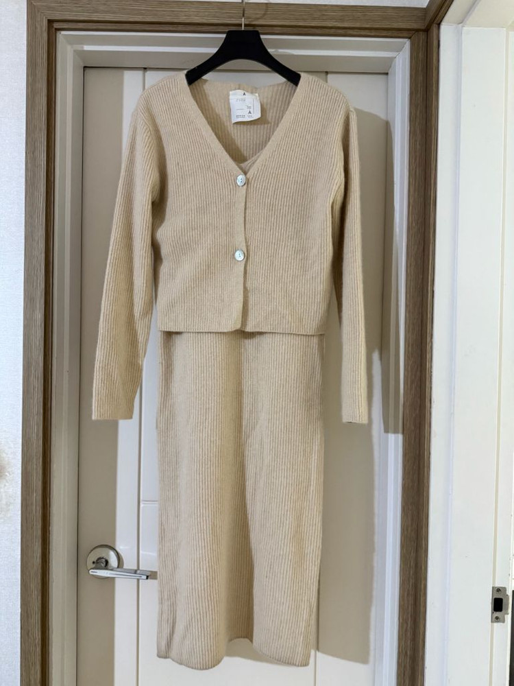 세트/라쿤 니트 롱원피스+가디건--0
