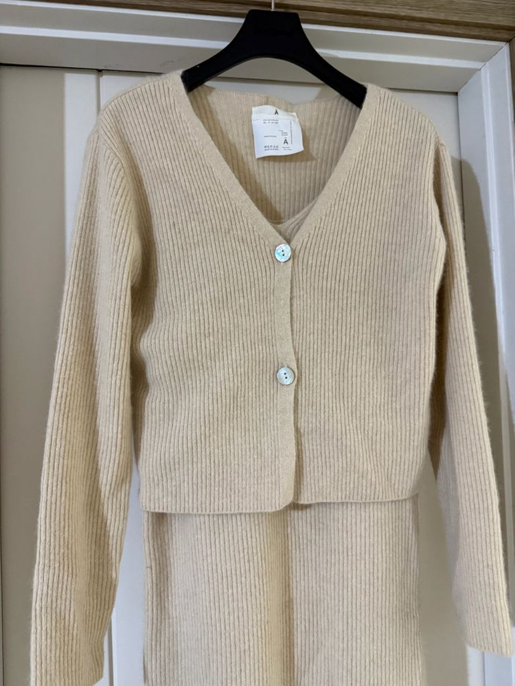 세트/라쿤 니트 롱원피스+가디건--1