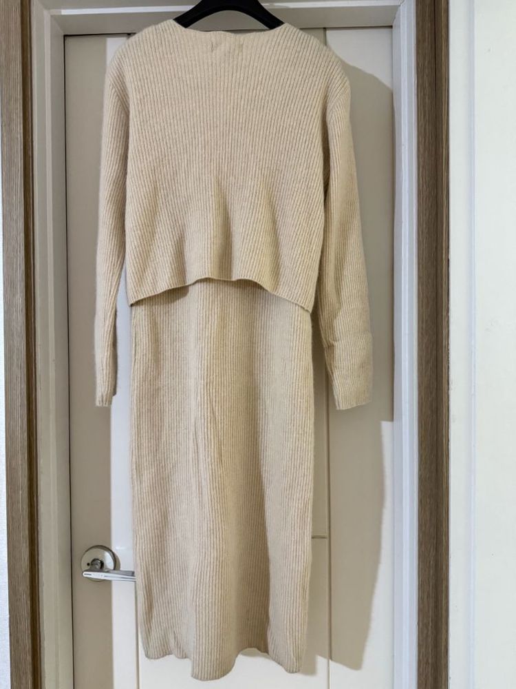 세트/라쿤 니트 롱원피스+가디건--2