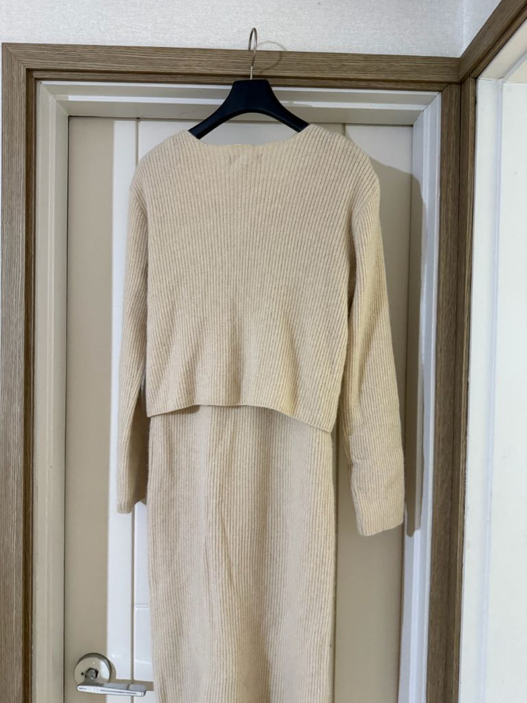 세트/라쿤 니트 롱원피스+가디건--3