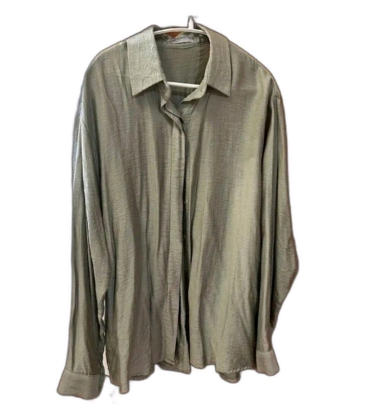 실키한 카키 셔츠 블라우스 루즈핏 66 77--2