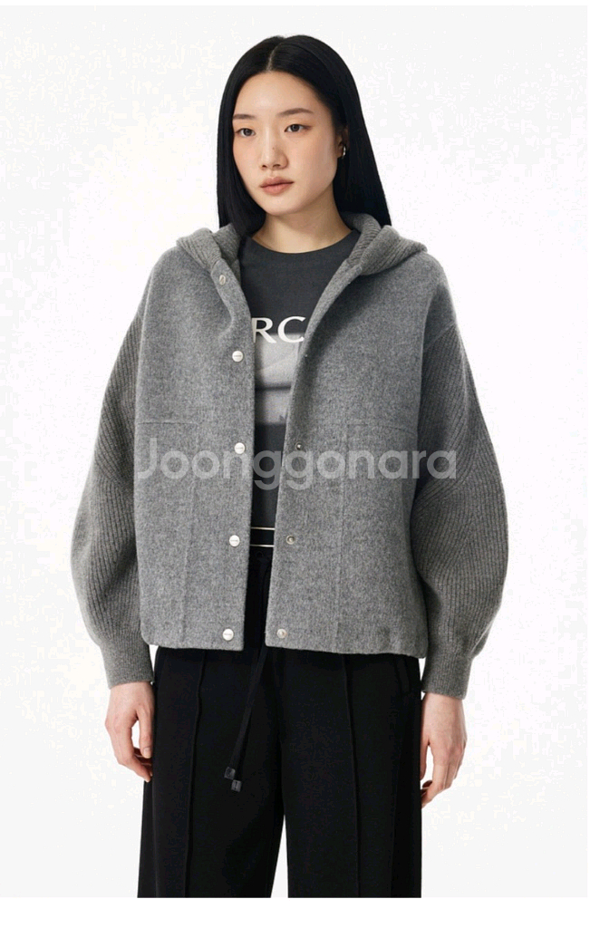 [새상품]보브(VOV) 니트 우븐 믹스 후드자켓(2025신상)--0