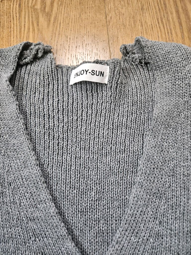 브이넥 골지 니트 조끼 미니 원피스 프리사이즈--4