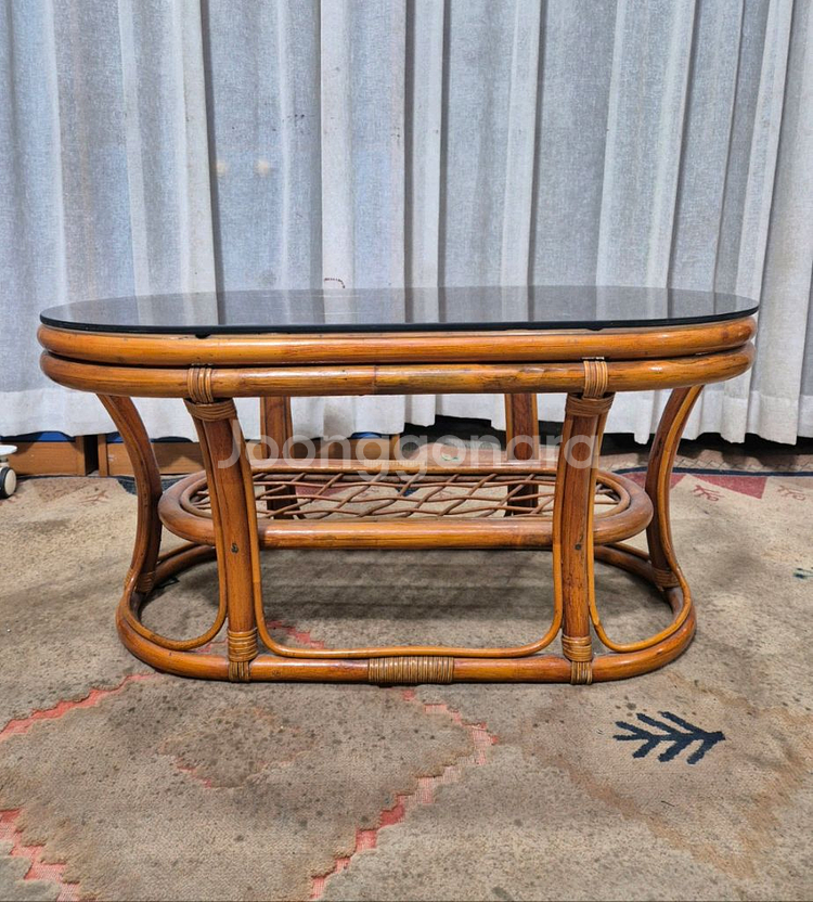 빈티지 유리 등나무 테이블--1