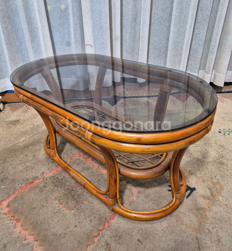 빈티지 유리 등나무 테이블--2