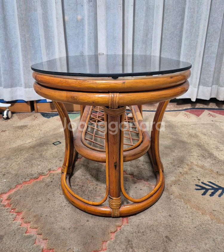 빈티지 유리 등나무 테이블--3