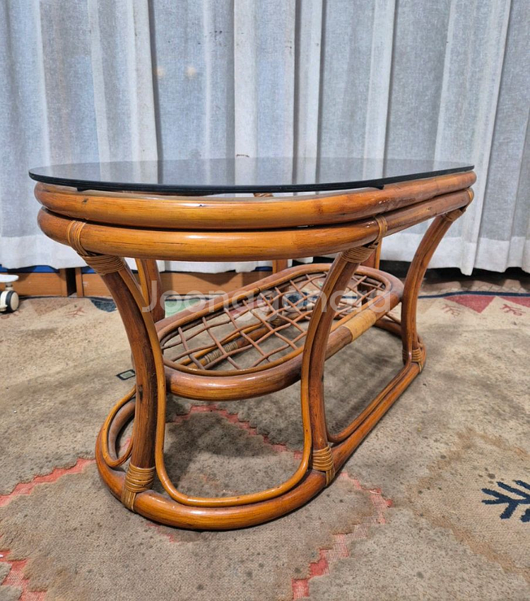 빈티지 유리 등나무 테이블--4