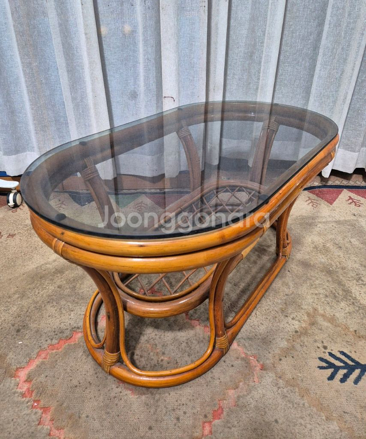 빈티지 유리 등나무 테이블--5