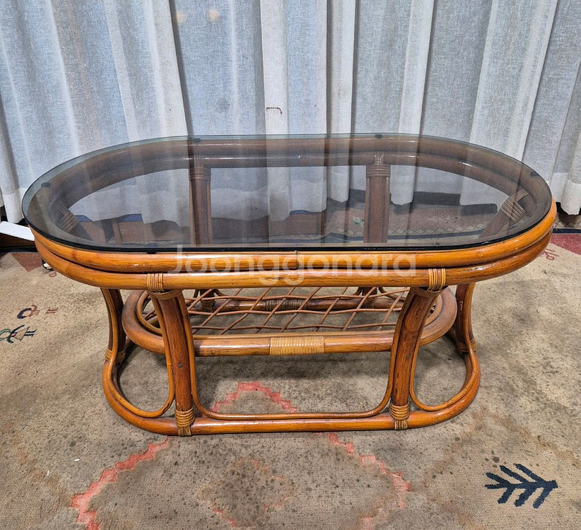 빈티지 유리 등나무 테이블--6