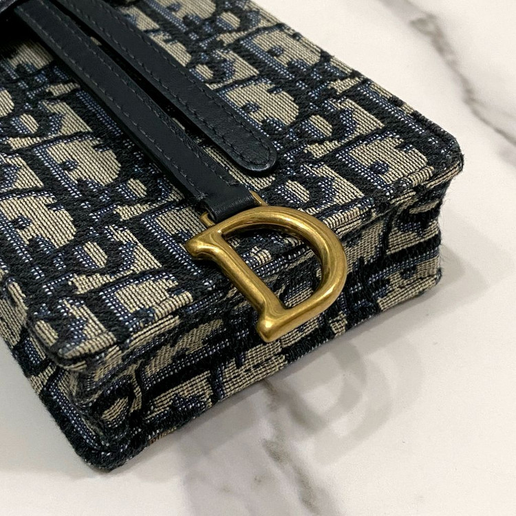 거의새것 디올 새들 오블리크 자카드 버티컬 파우치 휴대폰 가방--4