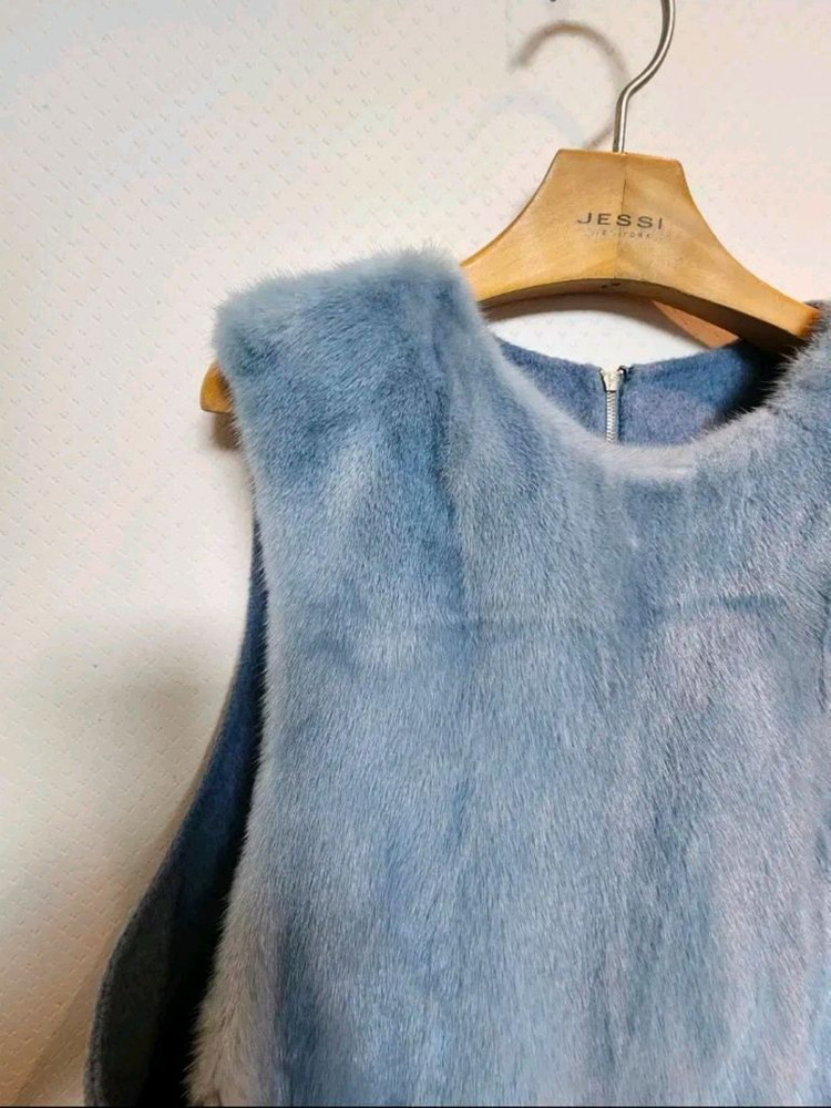 발렌시아 밍크 배색 알파카 울혼방 베스트 66사이즈 새제품 스카이블루컬러--6