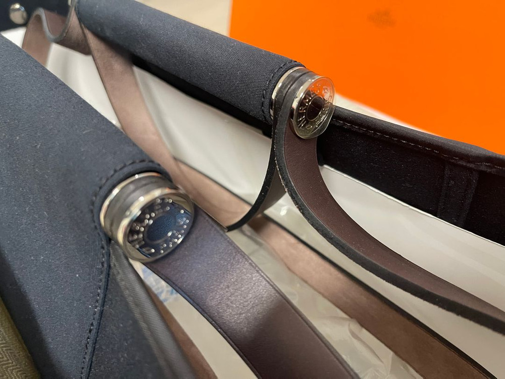 에르메스 Cabag 꺄백 토일 블랙 GM 캔바스 토트백 숄더백--5