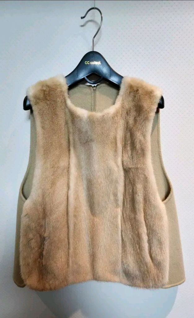 보브 밍크 배색 앙고라 울혼방 베스트 66사이즈 새제품 오트밀베이지컬러--5