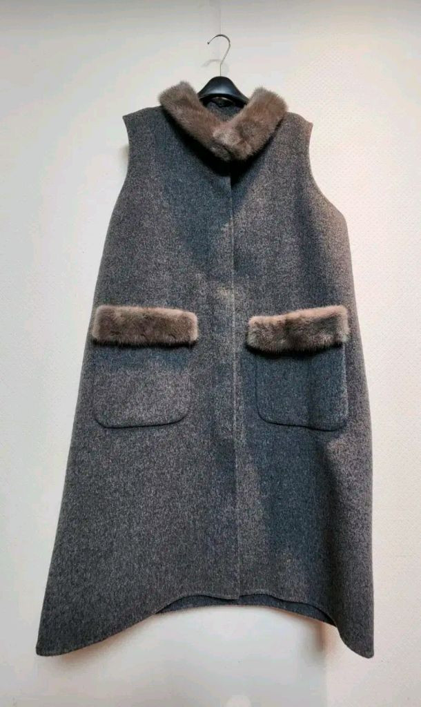 GIVY 기비 키이스 밍크 디테일 모100% 베스트 66사이즈 새제품 그레이컬러--4