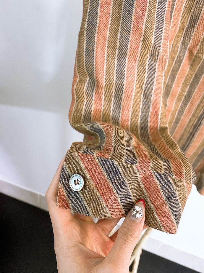 (77)닥스여자린넨100%스트라이프7부노카라자켓--2