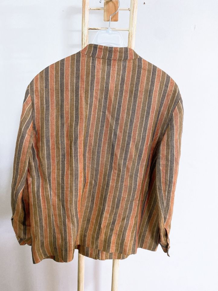 (77)닥스여자린넨100%스트라이프7부노카라자켓--3