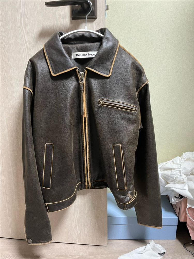 [theopenproduct]더오픈프로덕트 레더자켓 브라운--0