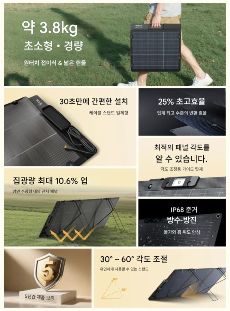 [박스풀새제품] 에코플로우 신형 160w gen3 양면 태양광 패널 판매합니다. 이미지