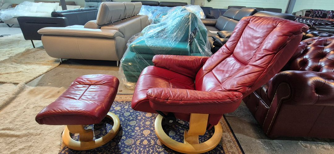 스트레스리스 메이페어 클래식 전체 천연가죽 1인 리클라이너 소파쇼파+스툴--4