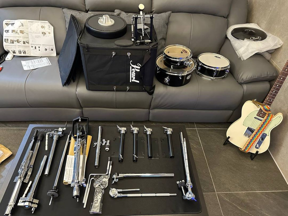 [드럼][새제품] Pearl 리듬 트래블러 버전2 버스킹 드럼 4기통 풀세트(심벌포함) 새제품 팝니다.--2