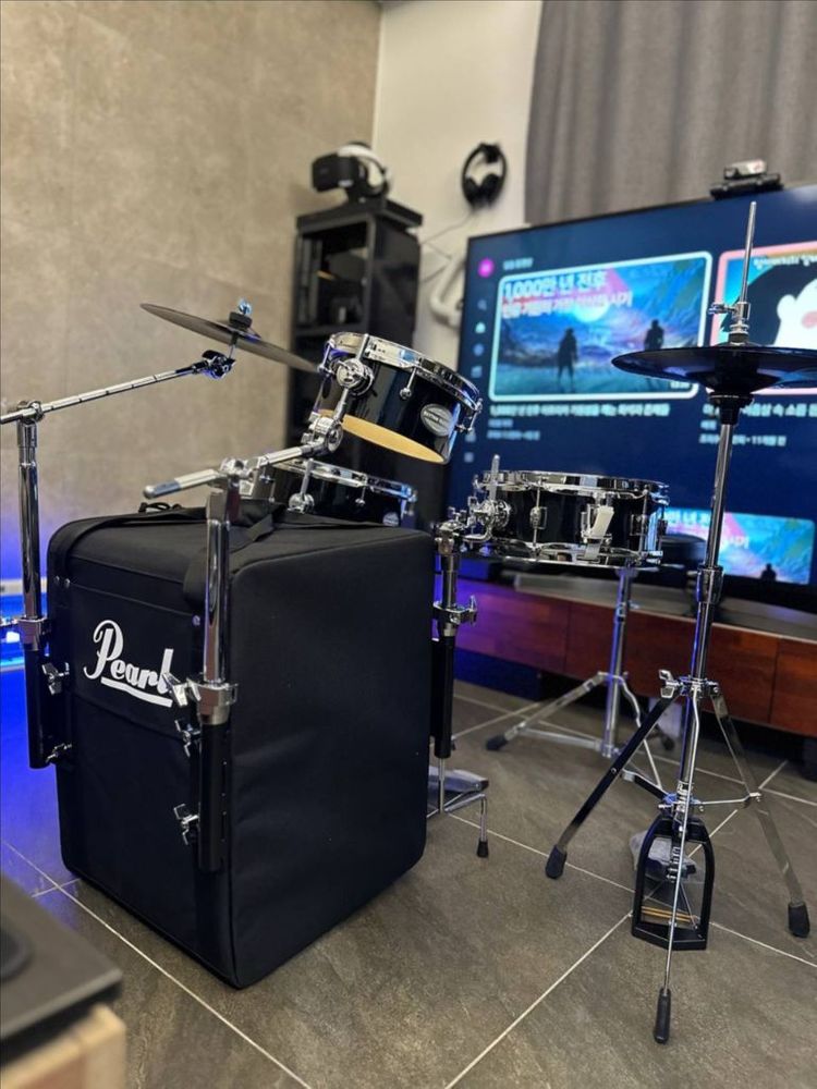 [드럼][새제품] Pearl 리듬 트래블러 버전2 버스킹 드럼 4기통 풀세트(심벌포함) 새제품 팝니다.--4