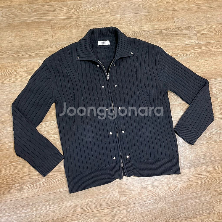 44) 엘무드 펑크 라이더 니트집업 카라넥 골지 가디건 자켓 블랙 락시크--2