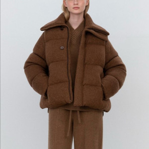 L 우마뭉 브라운 셔틀랜드니트 윙카라 푸퍼패딩
