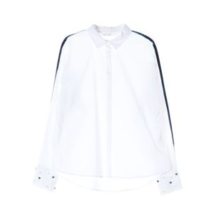 ZARA 자라 화이트 벨벳 네이비 라인 진주 장식 루즈핏 긴팔 코튼 셔츠 XS 이미지