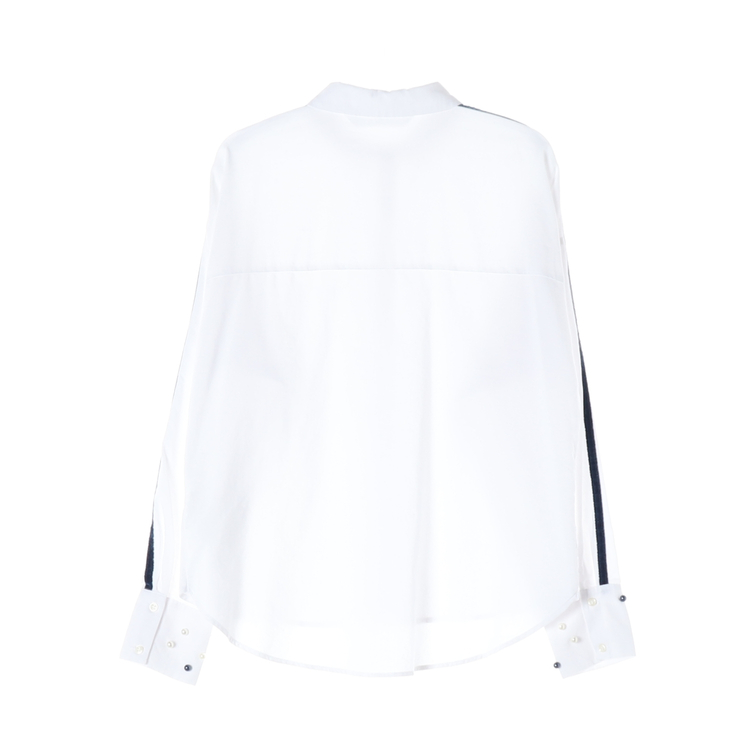 ZARA 자라 화이트 벨벳 네이비 라인 진주 장식 루즈핏 긴팔 코튼 셔츠 XS 이미지