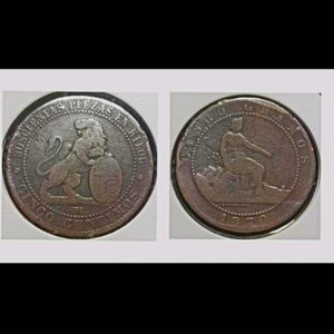 스페인 1870년 5센테시모.외국주화 주화 동전 화폐 이미지