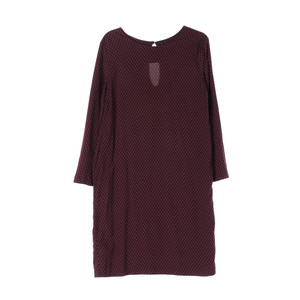 베네통 버건디 네이비 패턴 긴팔 오버핏 튜닉원피스 드레스 S