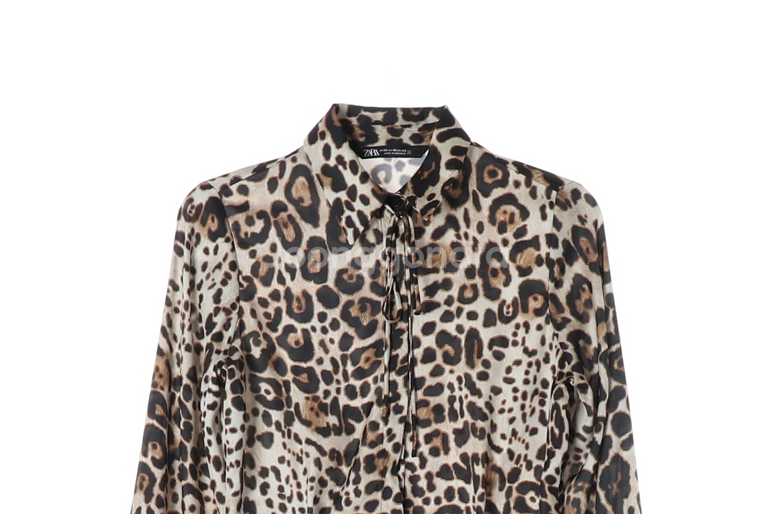 ZARA 자라 레오파드 리본 타이 셔츠 블라우스--2